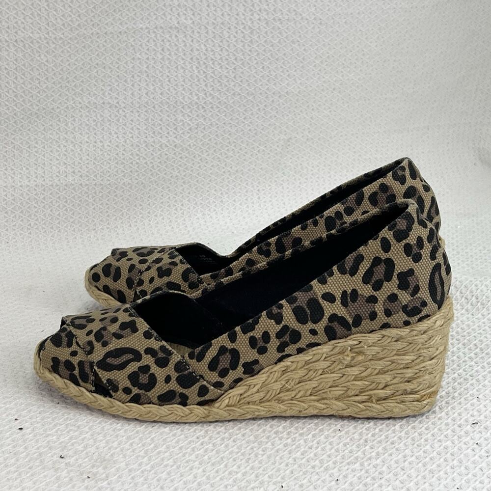 Lauren Ralph Lauren Cecilia BB Leopard Peep Toe Espadrille Wedges Women 8 B - Picture 3 of 10